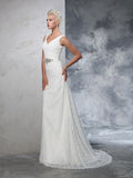 Trumpet/Mermaid V-neck Lace Sleeveless Long Lace Wedding Dresses TPP0006721