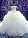 Ball Gown Sleeveless Sweetheart Chapel Train Beading Sequin Organza Wedding Dresses TPP0005896