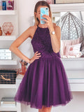 A-Line/Princess Sleeveless Beading Tulle Halter Short/Mini Homecoming Dresses TPP0004685