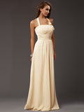 Sheath/Column Halter Sleeveless Ruffles Long Chiffon Bridesmaid Dresses TPP0005366