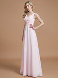 A-Line/Princess Sleeveless Floor-Length Chiffon V-neck Bridesmaid Dresses TPP0005433