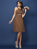 A-Line/Princess Bateau Sash/Ribbon/Belt Sleeveless Short Chiffon Bridesmaid Dresses TPP0005370