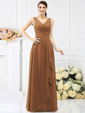 Sheath/Column V-neck Beading Sleeveless Long Chiffon Bridesmaid Dresses TPP0005417