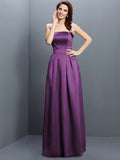 Sheath/Column Strapless Sleeveless Long Satin Bridesmaid Dresses TPP0005853