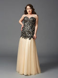 Sheath/Column Spaghetti Straps Applique Sleeveless Long Net Plus Size Dresses TPP0003960