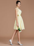 A-Line/Princess V-neck Sleeveless Sash/Ribbon/Belt Short/Mini Chiffon Bridesmaid Dresses TPP0005048