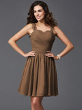 A-Line/Princess Straps Ruffles Sleeveless Short Silk like Satin Bridesmaid Dresses TPP0005743