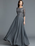 A-Line/Princess Scoop 1/2 Sleeves Chiffon Floor-Length Mother of the Bride Dresses TPP0007217