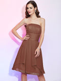 A-Line/Princess Strapless Sleeveless Pleats Short Chiffon Bridesmaid Dresses TPP0005273