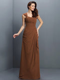 A-Line/Princess Straps Pleats Sleeveless Long Chiffon Bridesmaid Dresses TPP0005181