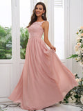 A-Line/Princess Chiffon Applique Square Sleeveless Floor-Length Bridesmaid Dresses TPP0004921