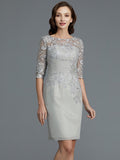 Sheath/Column Scoop 1/2 Sleeves Chiffon Short/Mini Mother of the Bride Dresses TPP0007163