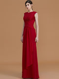 Sheath/Column Jewel Sleeveless Floor-Length Lace Chiffon Bridesmaid Dresses TPP0005461