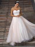 A-Line/Princess Tulle Applique Sweetheart Sleeveless Sweep/Brush Train Wedding Dresses TPP0006507