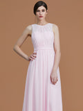 A-Line/Princess Jewel Sleeveless Floor-Length Ruched Chiffon Bridesmaid Dresses TPP0005645