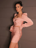 Sheath/Column Charmeuse Ruched Sweetheart Long Sleeves Short/Mini Homecoming Dresses TPP0004815