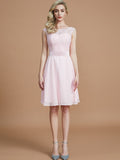 A-Line/Princess Bateau Sleeveless Lace Short/Mini Chiffon Bridesmaid Dresses TPP0005467