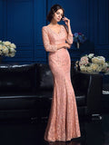 Sheath/Column V-neck Beading 3/4 Sleeves Long Lace Mother of the Bride Dresses TPP0007207