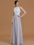 A-Line/Princess Halter Sleeveless Floor-Length Lace Chiffon Bridesmaid Dresses TPP0005137