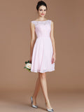 A-Line/Princess Bateau Sleeveless Lace Short/Mini Chiffon Bridesmaid Dresses TPP0005679