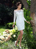 Sheath/Column Scoop Long Sleeves Short Satin Wedding Dresses TPP0006525