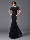 Sheath/Column Jewel Lace Short Sleeves Long Elastic Woven Satin Mother of the Bride Dresses TPP0007142