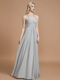 A-Line/Princess Sweetheart Sleeveless Ruched Floor-Length Chiffon Bridesmaid Dresses TPP0005051