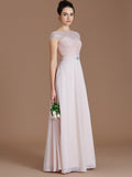 A-Line/Princess Bateau Sleeveless Lace Floor-Length Chiffon Bridesmaid Dresses TPP0005198