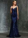 Sheath/Column V-neck Sleeveless Sweep/Brush Train Beading Sequins Dresses TPP0003472