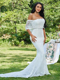 Trumpet/Mermaid Lace Ruffles Strapless Sleeveless Sweep/Brush Train Wedding Dresses TPP0006439