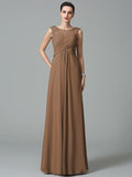 A-Line/Princess Scoop Ruched Sleeveless Long Chiffon Bridesmaid Dresses TPP0005442