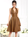 A-Line/Princess Halter Sleeveless Short Taffeta Bridesmaid Dresses TPP0005356