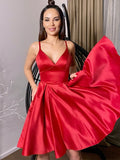 A-Line/Princess V-neck Sleeveless Satin Short/Mini Homecoming Dresses TPP0004079