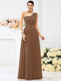 A-Line/Princess One-Shoulder Pleats Sleeveless Long Chiffon Bridesmaid Dresses TPP0005059