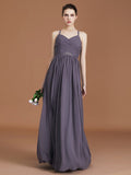 A-Line/Princess Lace Spaghetti Straps Sleeveless Floor-Length Chiffon Bridesmaid Dress TPP0005813