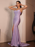 Sheath/Column Jersey Ruched Sweetheart Sleeveless Sweep/Brush Train Dresses TPP0004873