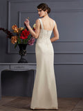 Sheath/Column Square Sleeveless Lace Long Elastic Woven Satin Mother of the Bride Dresses TPP0007319