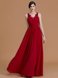 A-Line/Princess V-neck Sleeveless Floor-Length Ruffles Chiffon Bridesmaid Dresses TPP0005697