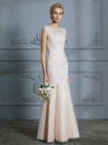 Trumpet/Mermaid Scoop Sleeveless Tulle Applique Floor-Length Wedding Dresses TPP0006351