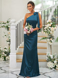 Sheath/Column Silk like Satin Bowknot One-Shoulder Sleeveless Floor-Length Bridesmaid Dresses TPP0004917