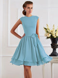 Sheath/Column High Neck Sleeveless Sash/Ribbon/Belt Short Chiffon Bridesmaid Dresses TPP0005092