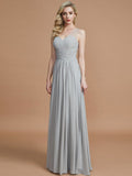 A-Line/Princess V-neck Chiffon Floor-Length Sleeveless Bridesmaid Dresses TPP0005466