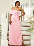 Sheath/Column Satin Ruched One-Shoulder Sleeveless Floor-Length Bridesmaid Dresses TPP0004968