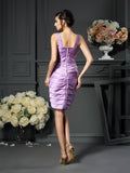 Sheath/Column Straps Ruched Sleeveless Short Satin Mother of the Bride Dresses TPP0007454