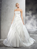 Ball Gown Strapless Beading Sleeveless Long Satin Wedding Dresses TPP0006385