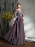 A-Line/Princess V-neck 1/2 Sleeves Long Chiffon Mother of the Bride Dresses TPP0007305