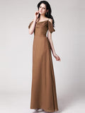 Sheath/Column Sleeveless Pleats Spaghetti Straps Long Chiffon Bridesmaid Dresses TPP0005742