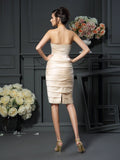 Sheath/Column Strapless Pleats Sleeveless Short Satin Mother of the Bride Dresses TPP0007413