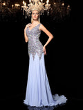 Sheath/Column Straps Rhinestone Sleeveless Long Chiffon Dresses TPP0004296