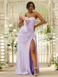 Sheath/Column Silk like Satin Ruched Sweetheart Sleeveless Sweep/Brush Train Bridesmaid Dresses TPP0005000